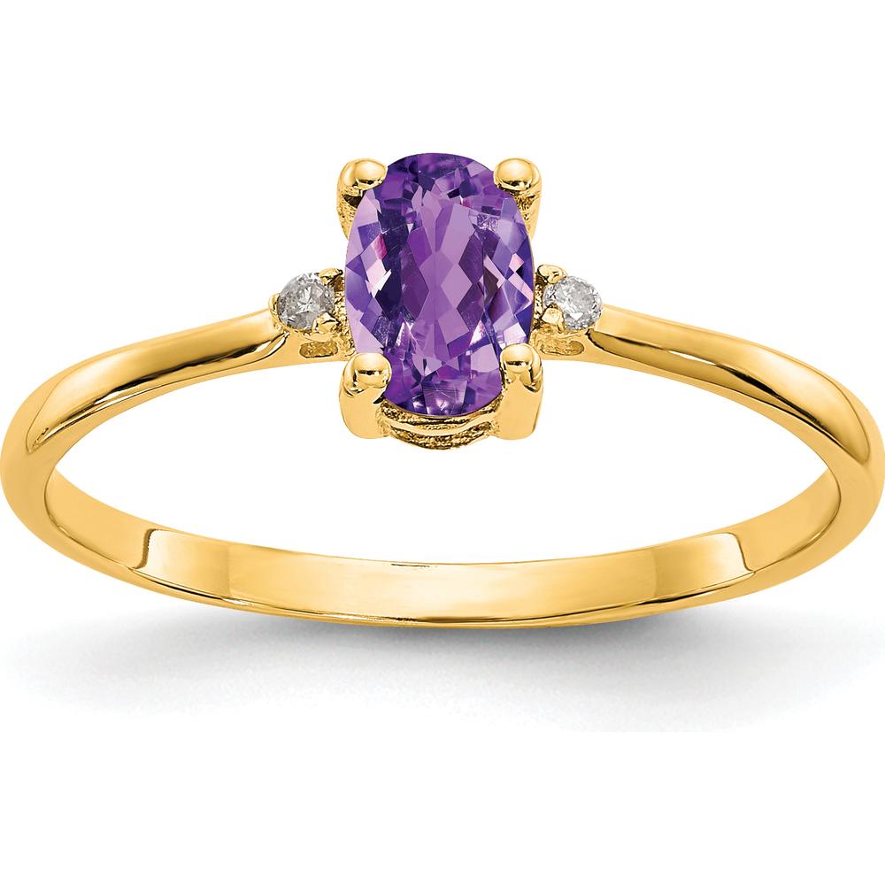 14K Yellow Gold Amethyst and Diamond Birthstone Ring with Oval Amethyst and Round Diamonds - 0.42 Carat Total Amethyst Weight, 0.016 Carat Total Diamond Weight by Oro Pregiato