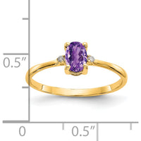 14K Yellow Gold Amethyst and Diamond Birthstone Ring with Oval Amethyst and Round Diamonds - 0.42 Carat Total Amethyst Weight, 0.016 Carat Total Diamond Weight by Oro Pregiato