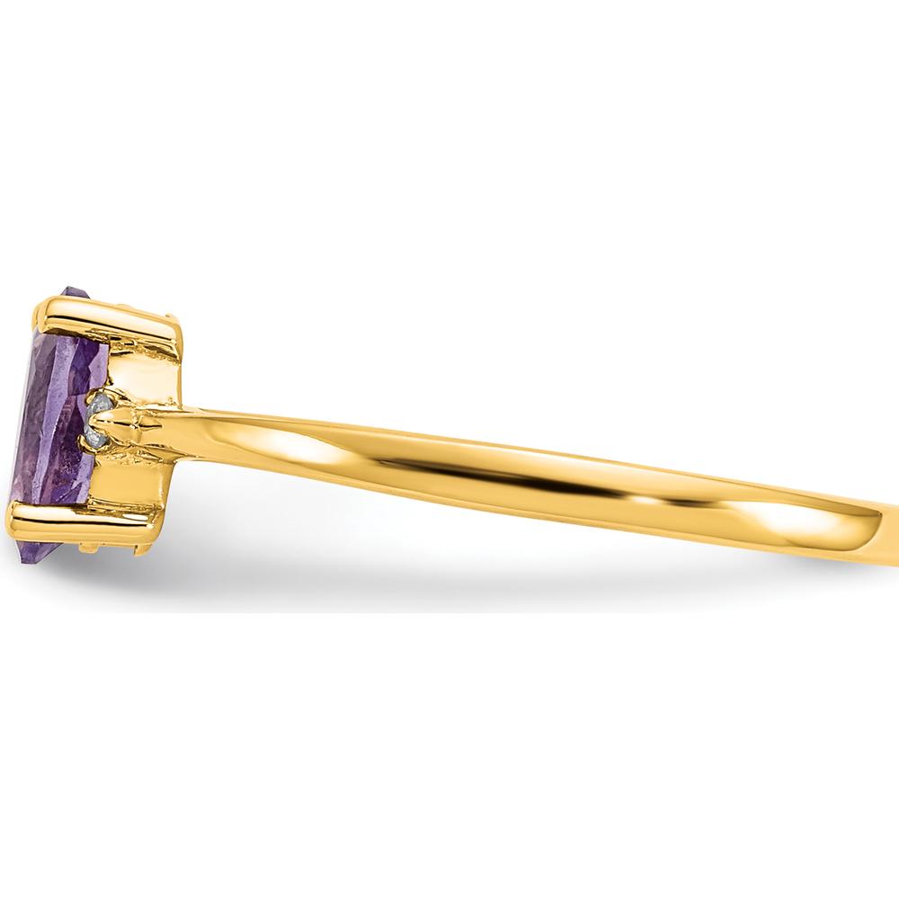 14K Yellow Gold Amethyst and Diamond Birthstone Ring with Oval Amethyst and Round Diamonds - 0.42 Carat Total Amethyst Weight, 0.016 Carat Total Diamond Weight by Oro Pregiato
