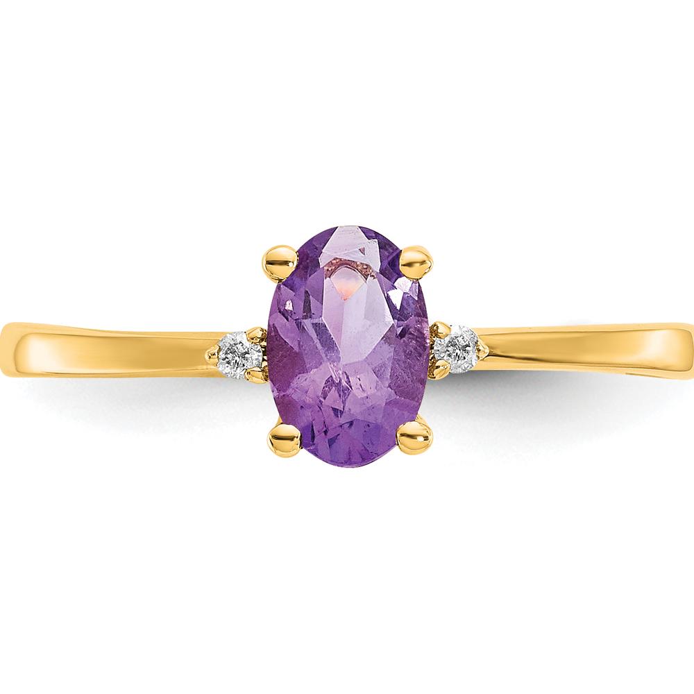 14K Yellow Gold Amethyst and Diamond Birthstone Ring with Oval Amethyst and Round Diamonds - 0.42 Carat Total Amethyst Weight, 0.016 Carat Total Diamond Weight by Oro Pregiato