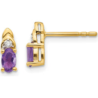 14K Yellow Gold Amethyst and Diamond Button Earrings - 0.46 Carat Total Gem Weight by Oro Pregiato