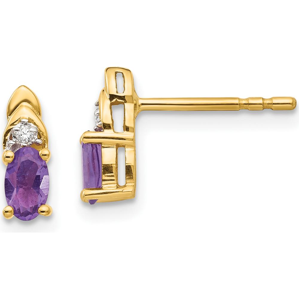 14K Yellow Gold Amethyst and Diamond Button Earrings - 0.46 Carat Total Gem Weight by Oro Pregiato