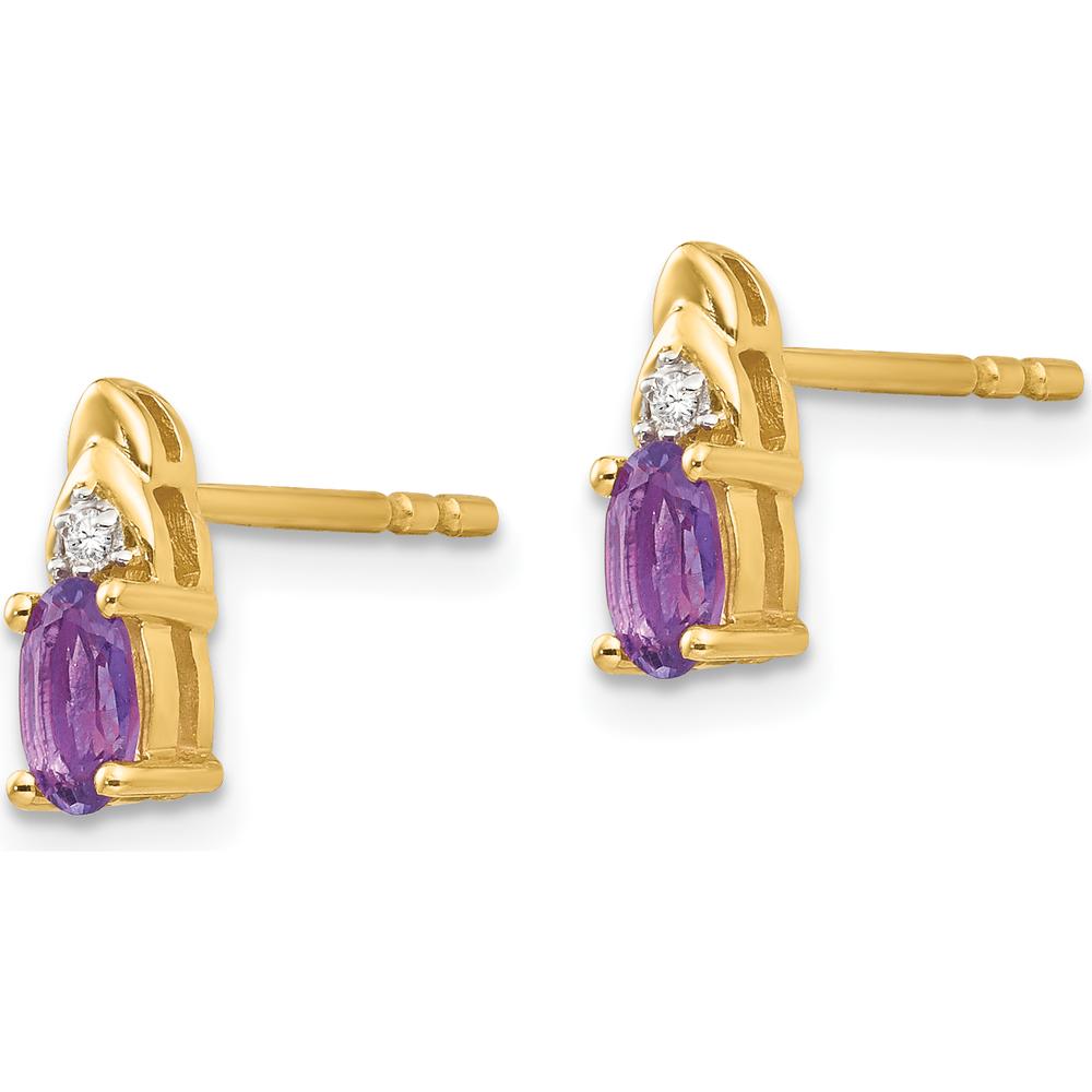 14K Yellow Gold Amethyst and Diamond Button Earrings - 0.46 Carat Total Gem Weight by Oro Pregiato