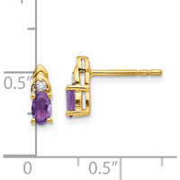 14K Yellow Gold Amethyst and Diamond Button Earrings - 0.46 Carat Total Gem Weight by Oro Pregiato