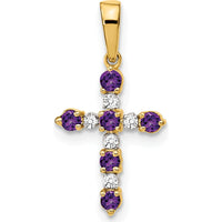 14K Yellow Gold Amethyst and Diamond Cross Pendant - 0.20 Carat Total Amethyst Weight, 0.01 Carat Total Diamond Weight by Oro Pregiato