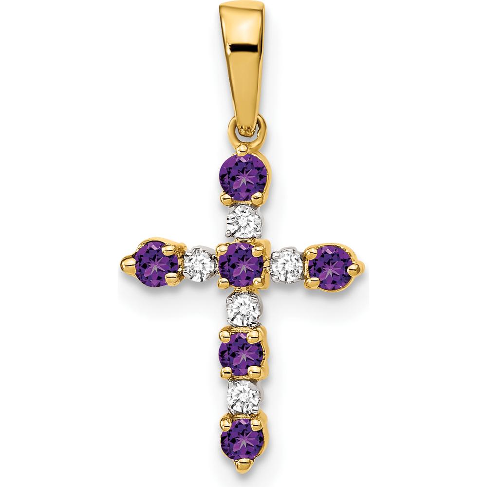 14K Yellow Gold Amethyst and Diamond Cross Pendant - 0.20 Carat Total Amethyst Weight, 0.01 Carat Total Diamond Weight by Oro Pregiato
