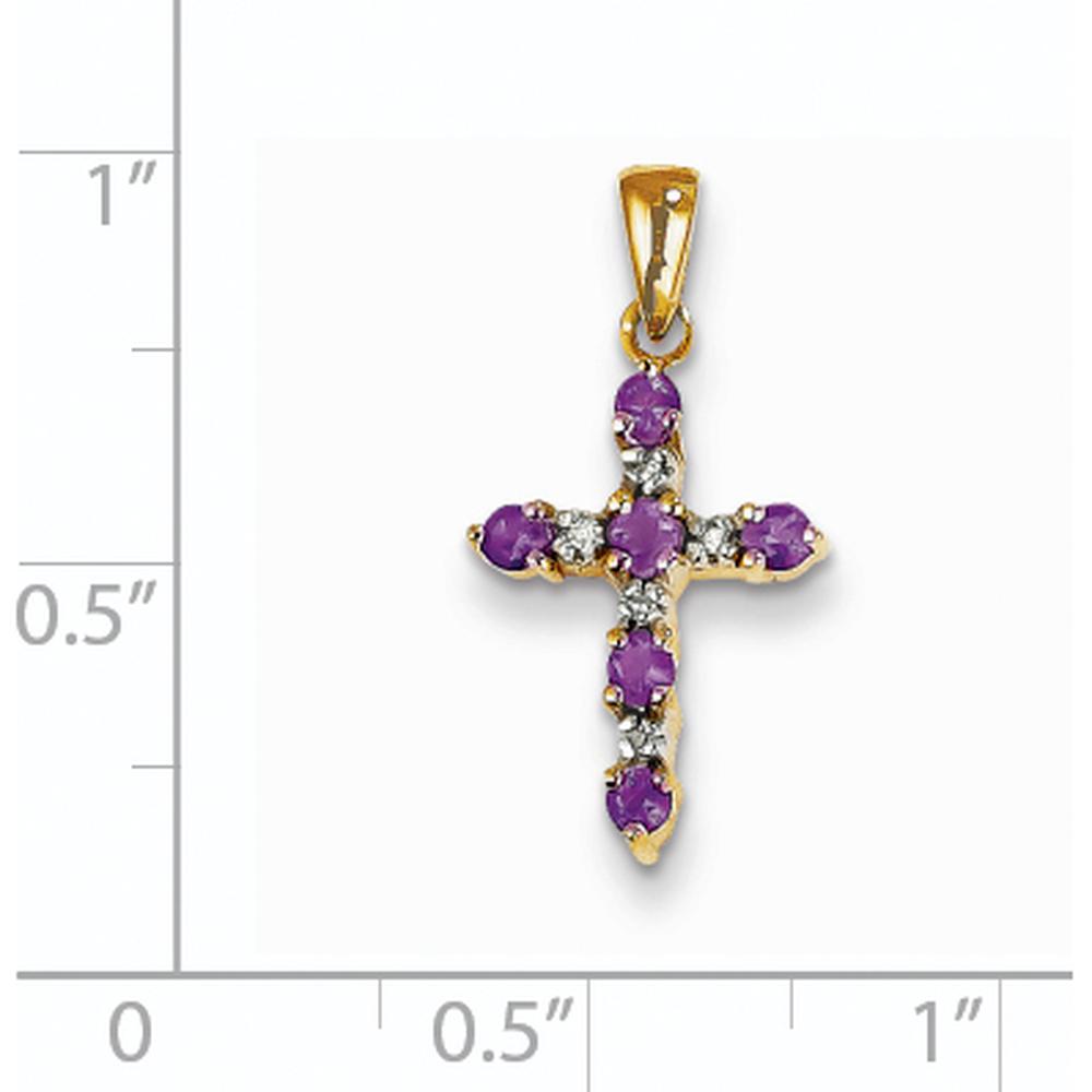 14K Yellow Gold Amethyst and Diamond Cross Pendant - 0.20 Carat Total Amethyst Weight, 0.01 Carat Total Diamond Weight by Oro Pregiato