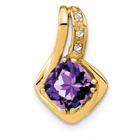 14K Yellow Gold Amethyst and Diamond Cushion Cut Pendant - 1.3 Carat Amethyst, 0.02 Carat Diamond Total Weight by Lumare Gioia