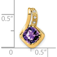 14K Yellow Gold Amethyst and Diamond Cushion Cut Pendant - 1.3 Carat Amethyst, 0.02 Carat Diamond Total Weight by Lumare Gioia