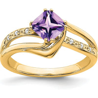 14K Yellow Gold Amethyst and Diamond Cushion Cut Ring with Round Diamonds - 0.803 Carat Total Amethyst Weight by 0