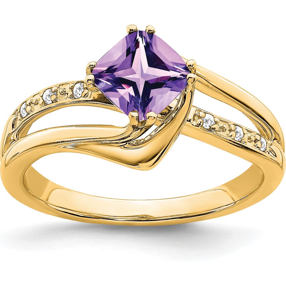 14K Yellow Gold Amethyst and Diamond Cushion Cut Ring with Round Diamonds - 0.803 Carat Total Amethyst Weight by 0
