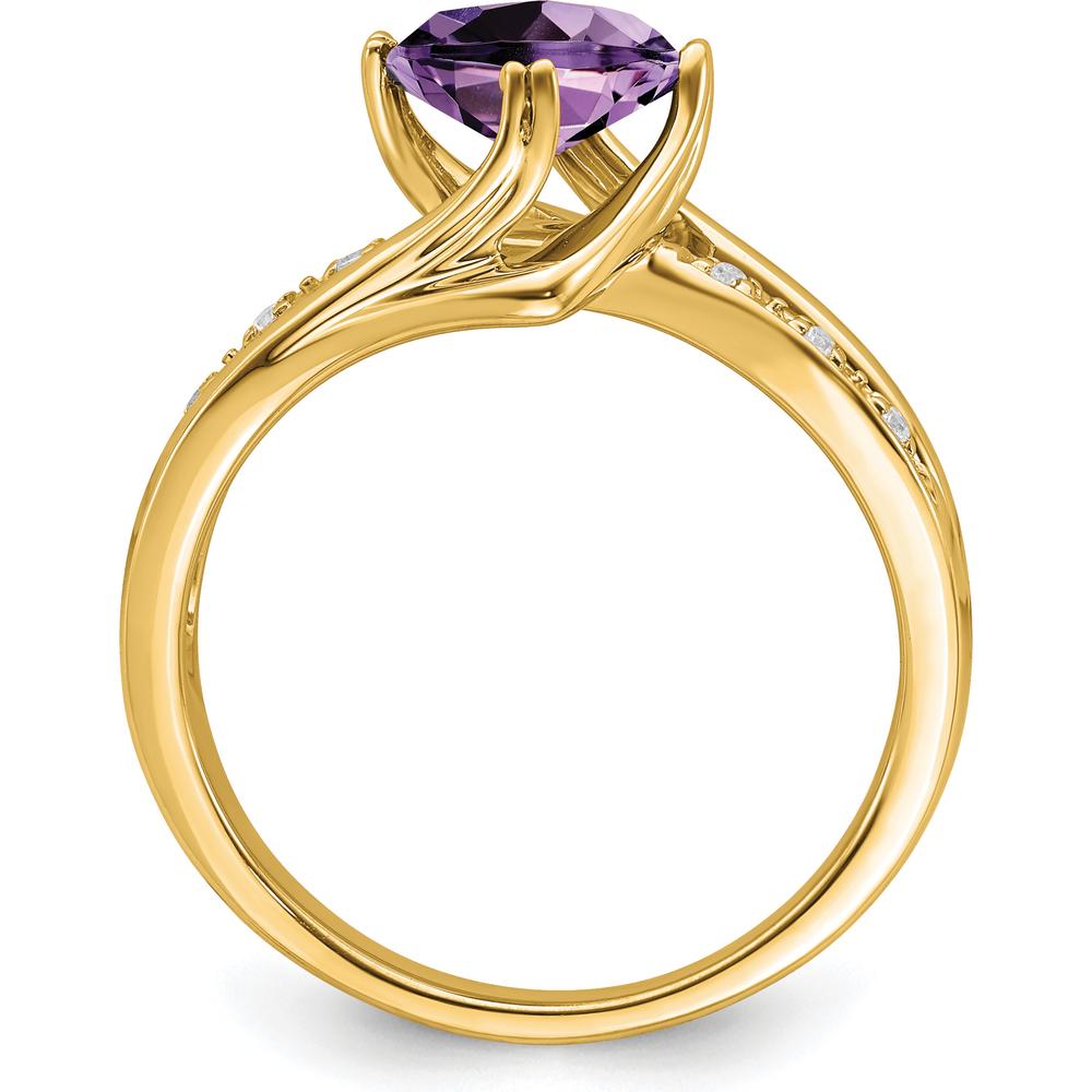 14K Yellow Gold Amethyst and Diamond Cushion Cut Ring with Round Diamonds - 0.803 Carat Total Amethyst Weight by 0
