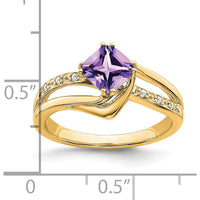 14K Yellow Gold Amethyst and Diamond Cushion Cut Ring with Round Diamonds - 0.803 Carat Total Amethyst Weight by 0