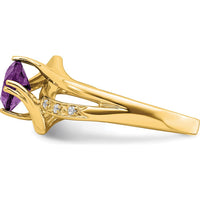 14K Yellow Gold Amethyst and Diamond Cushion Cut Ring with Round Diamonds - 0.803 Carat Total Amethyst Weight by 0