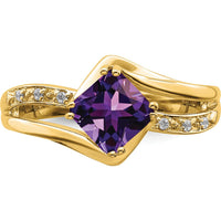 14K Yellow Gold Amethyst and Diamond Cushion Cut Ring with Round Diamonds - 0.803 Carat Total Amethyst Weight by 0