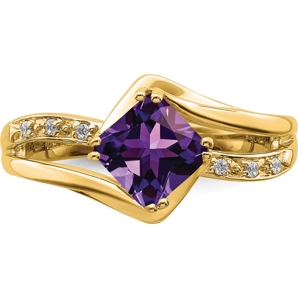 14K Yellow Gold Amethyst and Diamond Cushion Cut Ring with Round Diamonds - 0.803 Carat Total Amethyst Weight by 0
