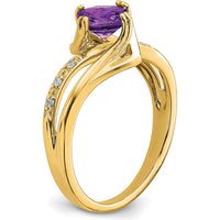 14K Yellow Gold Amethyst and Diamond Cushion Cut Ring with Round Diamonds - 0.803 Carat Total Amethyst Weight by 0