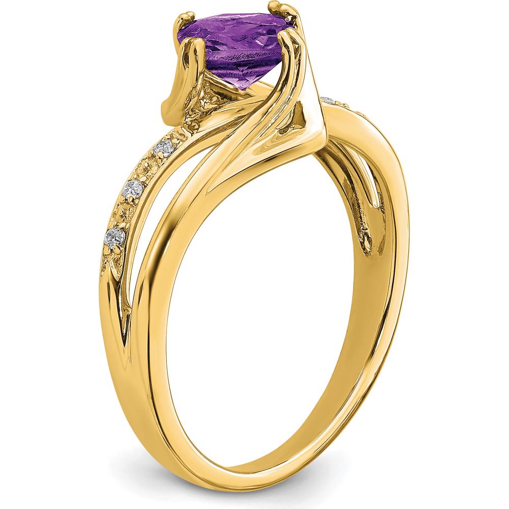 14K Yellow Gold Amethyst and Diamond Cushion Cut Ring with Round Diamonds - 0.803 Carat Total Amethyst Weight by 0