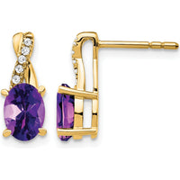 14K Yellow Gold Amethyst and Diamond Drop Earrings with Round Diamonds - 0.03 Carat Total Diamond Weight by Oro Pregiato