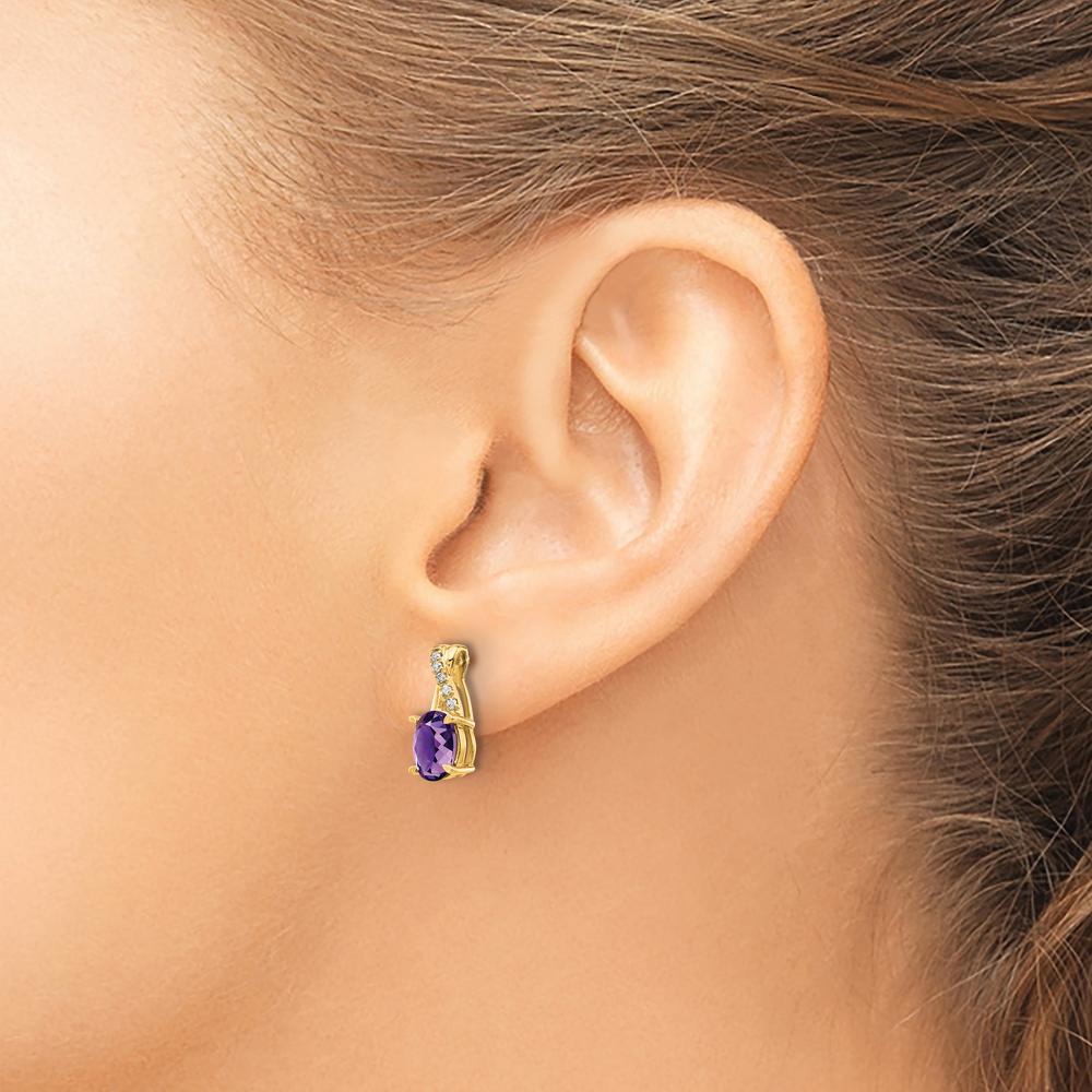 14K Yellow Gold Amethyst and Diamond Drop Earrings with Round Diamonds - 0.03 Carat Total Diamond Weight by Oro Pregiato