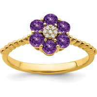 14K Yellow Gold Amethyst and Diamond Floral Ring - 0.60 Carat Amethyst, 0.004 Carat Diamond by 0