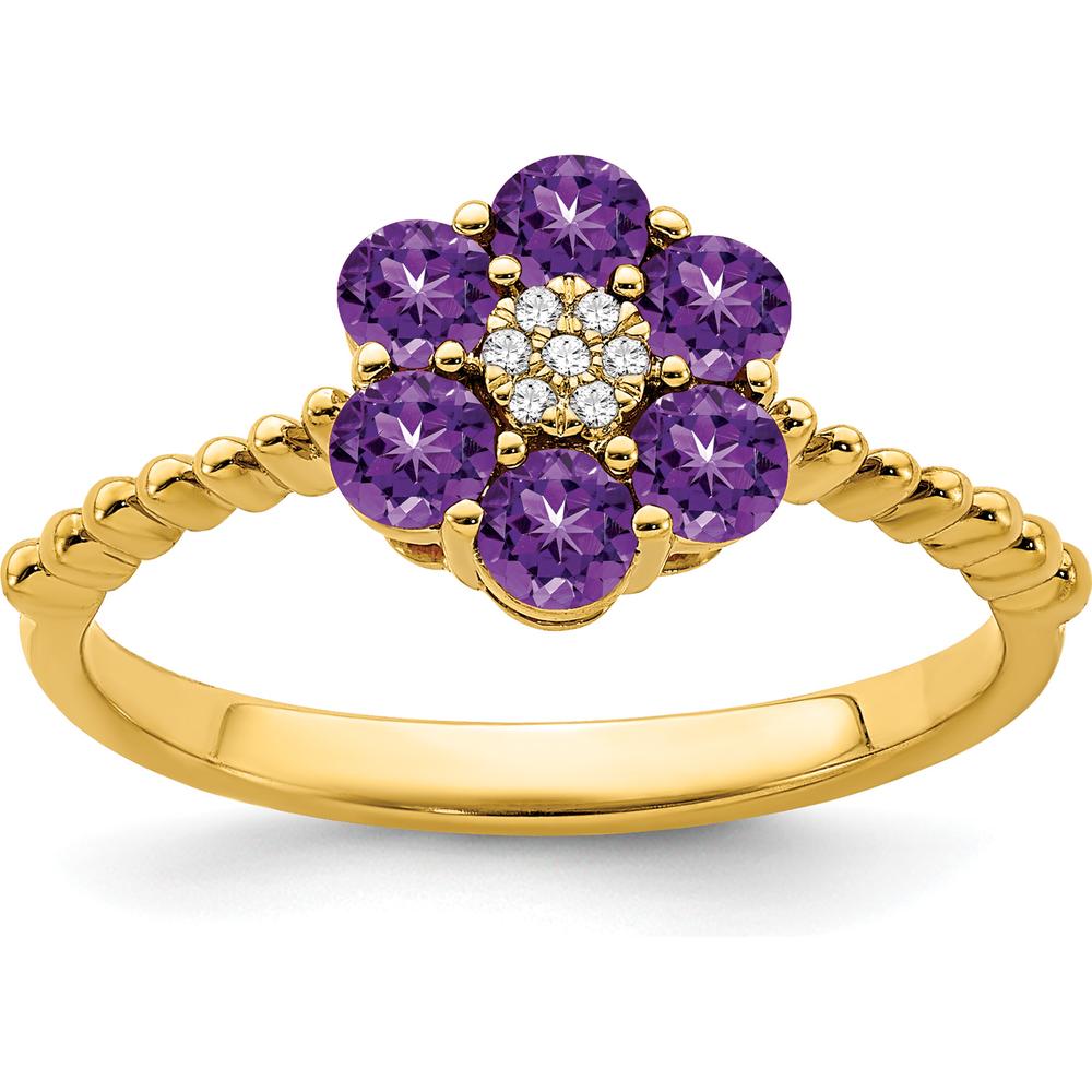 14K Yellow Gold Amethyst and Diamond Floral Ring - 0.60 Carat Amethyst, 0.004 Carat Diamond by 0