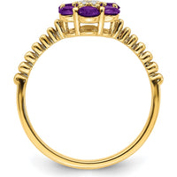 14K Yellow Gold Amethyst and Diamond Floral Ring - 0.60 Carat Amethyst, 0.004 Carat Diamond by 0
