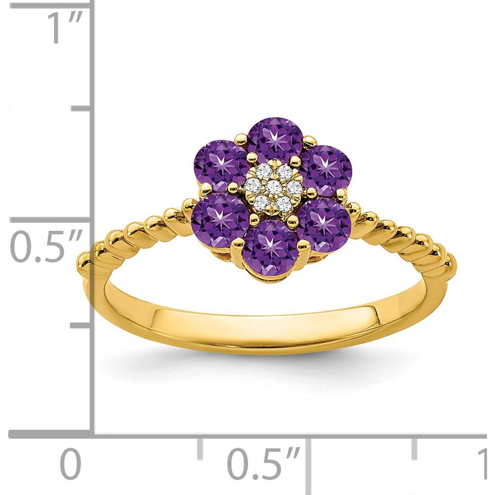 14K Yellow Gold Amethyst and Diamond Floral Ring - 0.60 Carat Amethyst, 0.004 Carat Diamond by 0