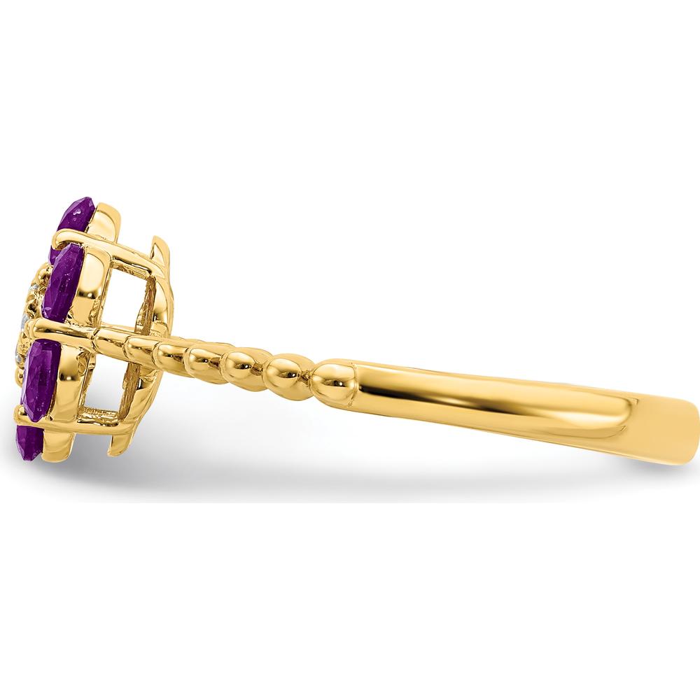 14K Yellow Gold Amethyst and Diamond Floral Ring - 0.60 Carat Amethyst, 0.004 Carat Diamond by 0