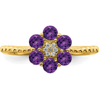 14K Yellow Gold Amethyst and Diamond Floral Ring - 0.60 Carat Amethyst, 0.004 Carat Diamond by 0