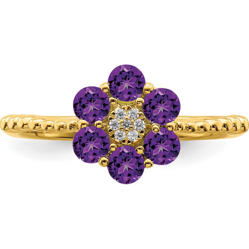 14K Yellow Gold Amethyst and Diamond Floral Ring - 0.60 Carat Amethyst, 0.004 Carat Diamond by 0