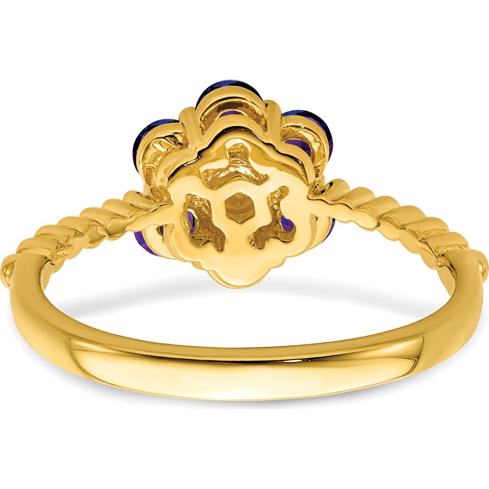 14K Yellow Gold Amethyst and Diamond Floral Ring - 0.60 Carat Amethyst, 0.004 Carat Diamond by 0