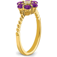 14K Yellow Gold Amethyst and Diamond Floral Ring - 0.60 Carat Amethyst, 0.004 Carat Diamond by 0