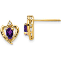 14K Yellow Gold Amethyst and Diamond Heart Earrings - 0.23 Carat Amethyst, 0.005 Carat Diamond by Oro Pregiato