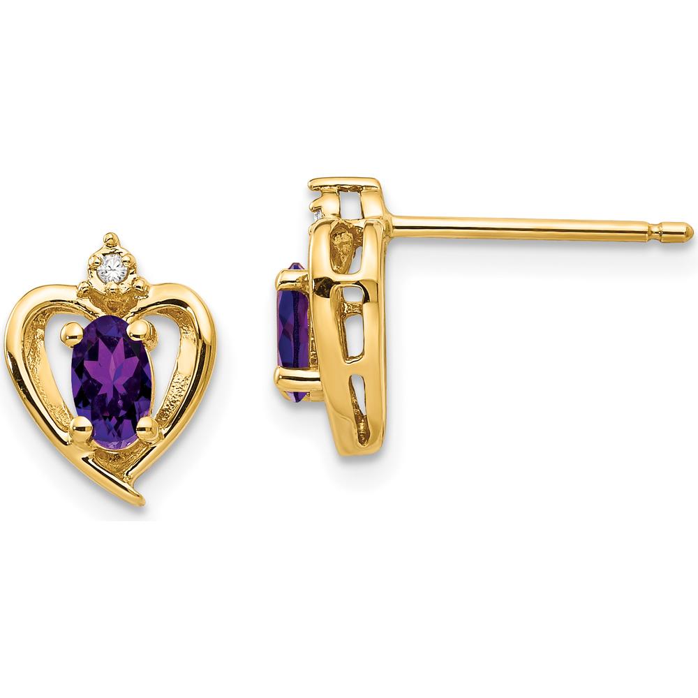 14K Yellow Gold Amethyst and Diamond Heart Earrings - 0.23 Carat Amethyst, 0.005 Carat Diamond by Oro Pregiato