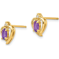 14K Yellow Gold Amethyst and Diamond Heart Earrings - 0.23 Carat Amethyst, 0.005 Carat Diamond by Oro Pregiato