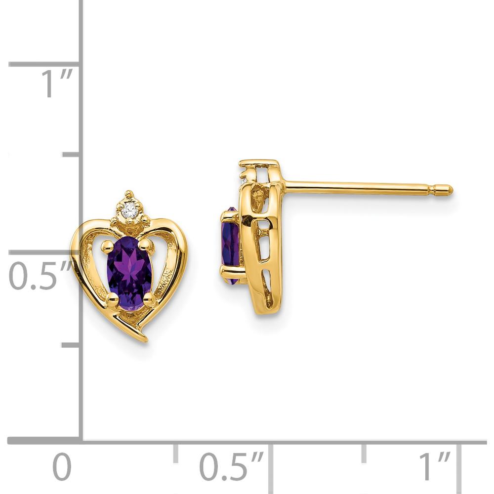 14K Yellow Gold Amethyst and Diamond Heart Earrings - 0.23 Carat Amethyst, 0.005 Carat Diamond by Oro Pregiato