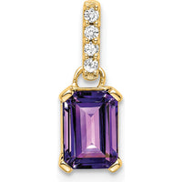 14K Yellow Gold Amethyst and Diamond Pendant - 7x5mm Octagon Amethyst with Round Diamonds - 0.01 Carat Total Diamond Weight by Oro Pregiato