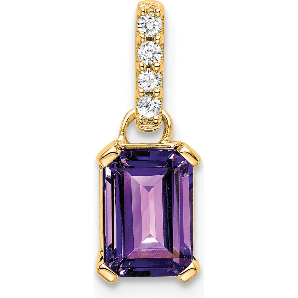 14K Yellow Gold Amethyst and Diamond Pendant - 7x5mm Octagon Amethyst with Round Diamonds - 0.01 Carat Total Diamond Weight by Oro Pregiato