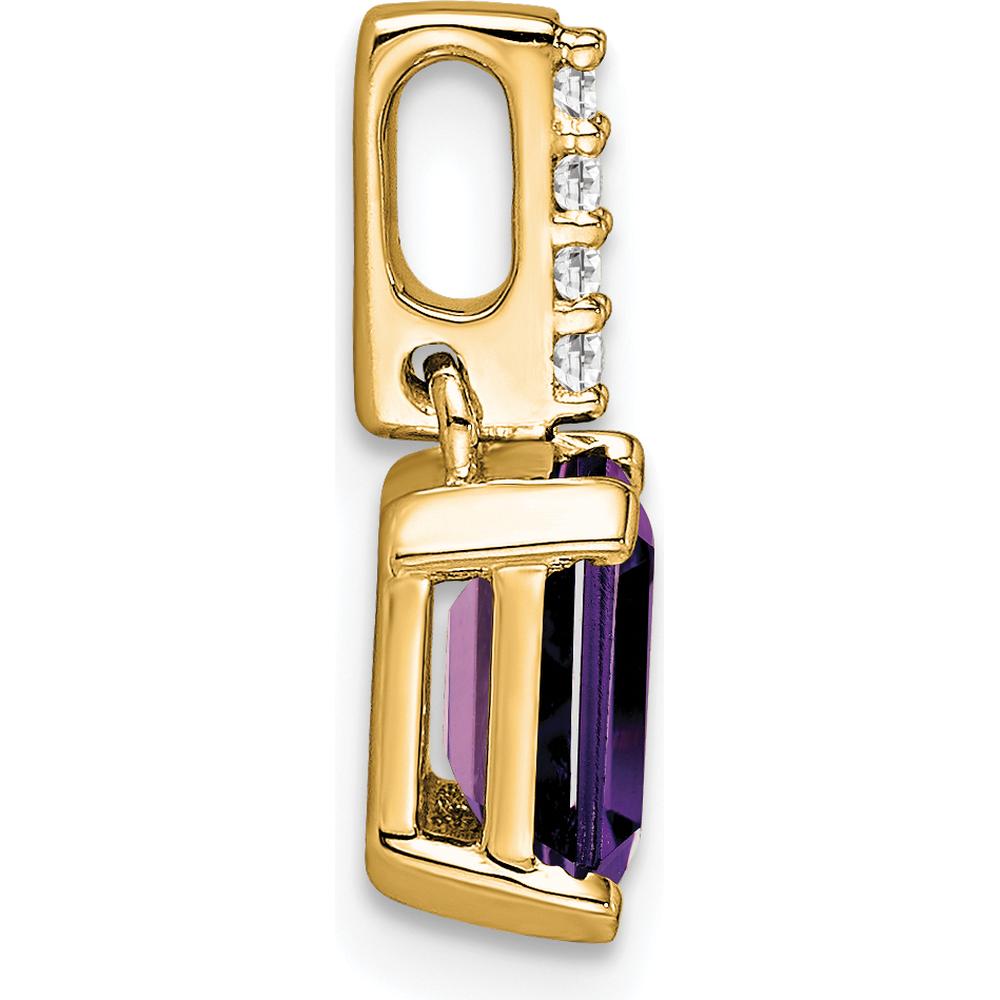 14K Yellow Gold Amethyst and Diamond Pendant - 7x5mm Octagon Amethyst with Round Diamonds - 0.01 Carat Total Diamond Weight by Oro Pregiato