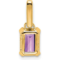 14K Yellow Gold Amethyst and Diamond Pendant - 7x5mm Octagon Amethyst with Round Diamonds - 0.01 Carat Total Diamond Weight by Oro Pregiato