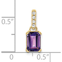 14K Yellow Gold Amethyst and Diamond Pendant - 7x5mm Octagon Amethyst with Round Diamonds - 0.01 Carat Total Diamond Weight by Oro Pregiato