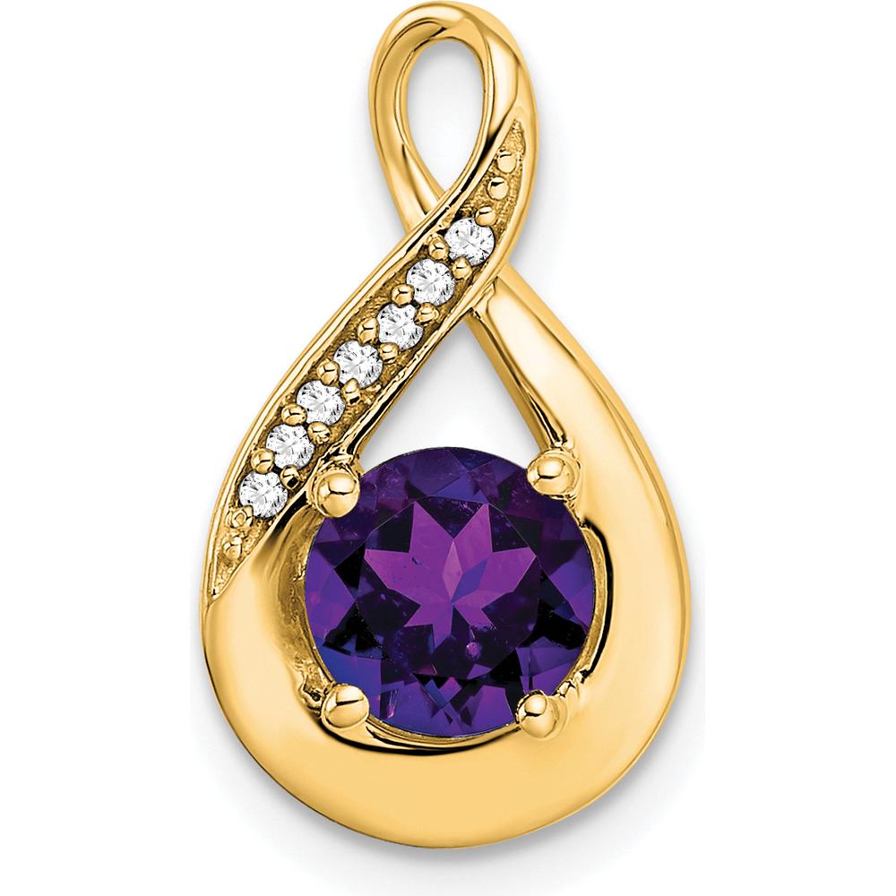 14K Yellow Gold Amethyst and Diamond Pendant with Round Amethyst - 0.8 Carat Amethyst Weight, 0.035 Carat Diamond Weight by Lumare Gioia