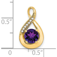 14K Yellow Gold Amethyst and Diamond Pendant with Round Amethyst - 0.8 Carat Amethyst Weight, 0.035 Carat Diamond Weight by Lumare Gioia