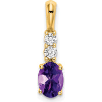 14K Yellow Gold Amethyst and Diamond Pendant with Round Diamonds - 0.13 Carat Total Diamond Weight by Oro Pregiato
