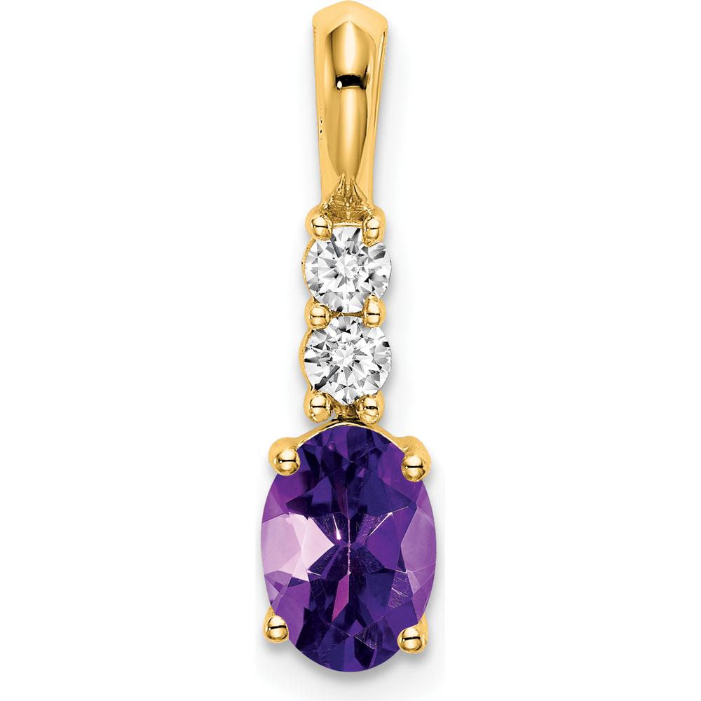 14K Yellow Gold Amethyst and Diamond Pendant with Round Diamonds - 0.13 Carat Total Diamond Weight by Oro Pregiato