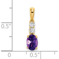14K Yellow Gold Amethyst and Diamond Pendant with Round Diamonds - 0.13 Carat Total Diamond Weight by Oro Pregiato