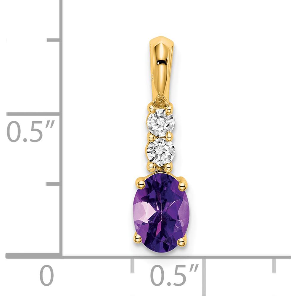 14K Yellow Gold Amethyst and Diamond Pendant with Round Diamonds - 0.13 Carat Total Diamond Weight by Oro Pregiato