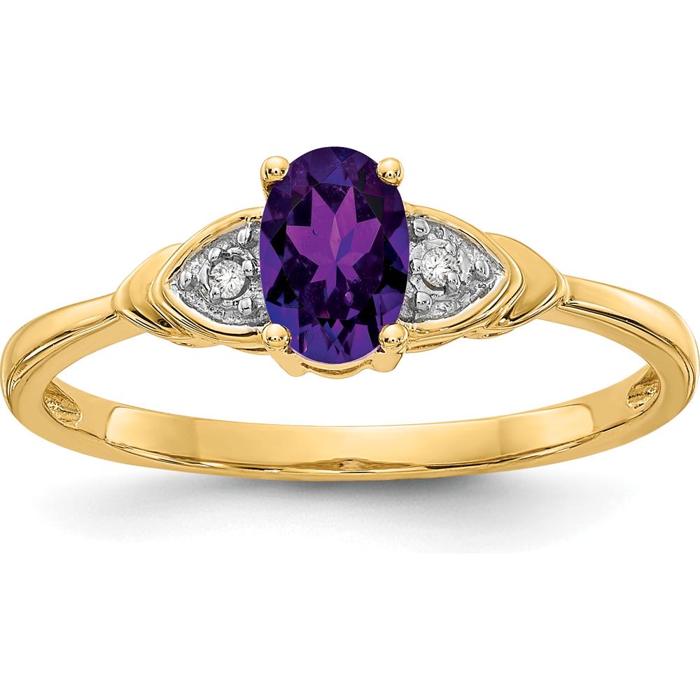 14K Yellow Gold Amethyst and Diamond Ring - 0.45 Carat Amethyst, 0.01 Carat Diamonds by Oro Pregiato