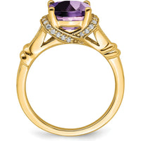 14K Yellow Gold Amethyst and Diamond Ring with Cushion Cut Amethyst - 1.97 Carat Amethyst, 0.005 Carat Total Diamond Weight by 0